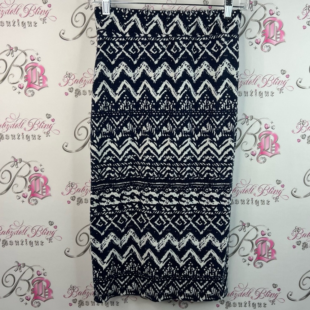 Ultra teeze skirt long style Chic Black navy and White Patterned Pencil Skirt